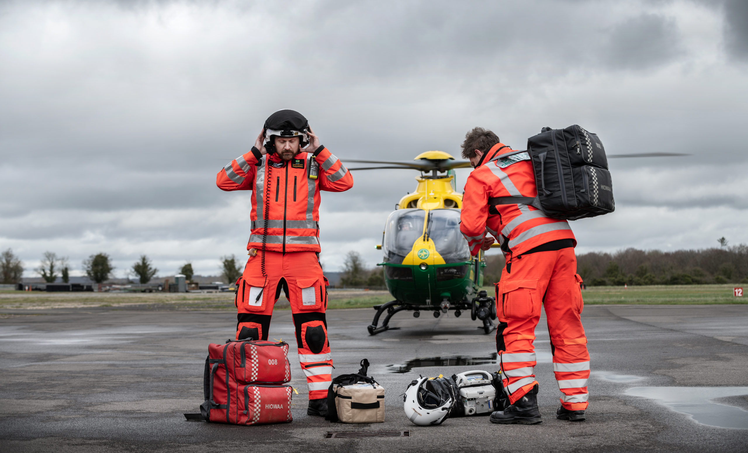 Air Ambulance crew kitting up to attend a patient