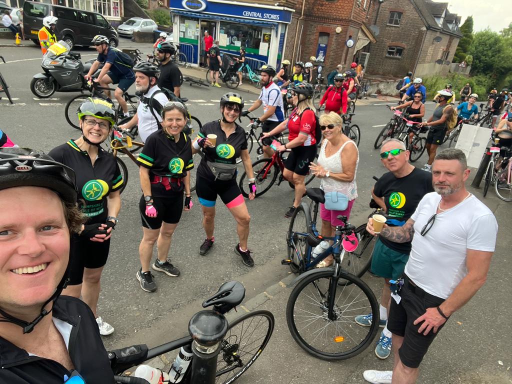 A group of cyclists taking a rest.