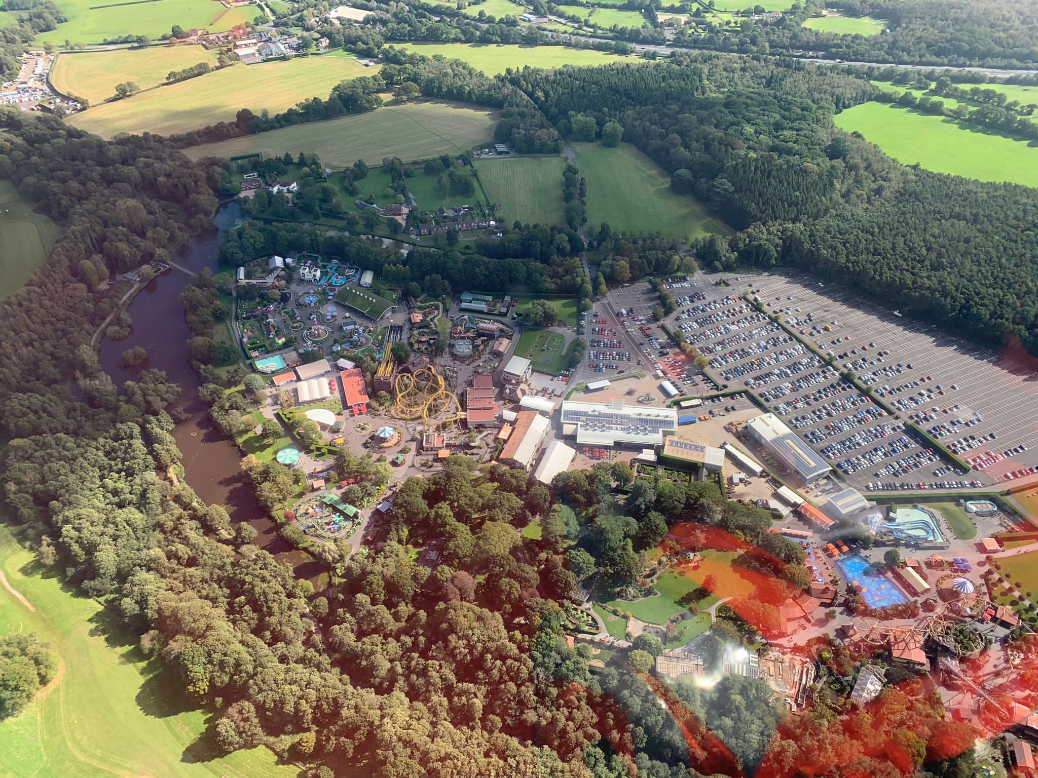 A birds eye view of family theme park, Paultons Park. The picture has been taken by an air ambulance paramedic, while flying over the park.